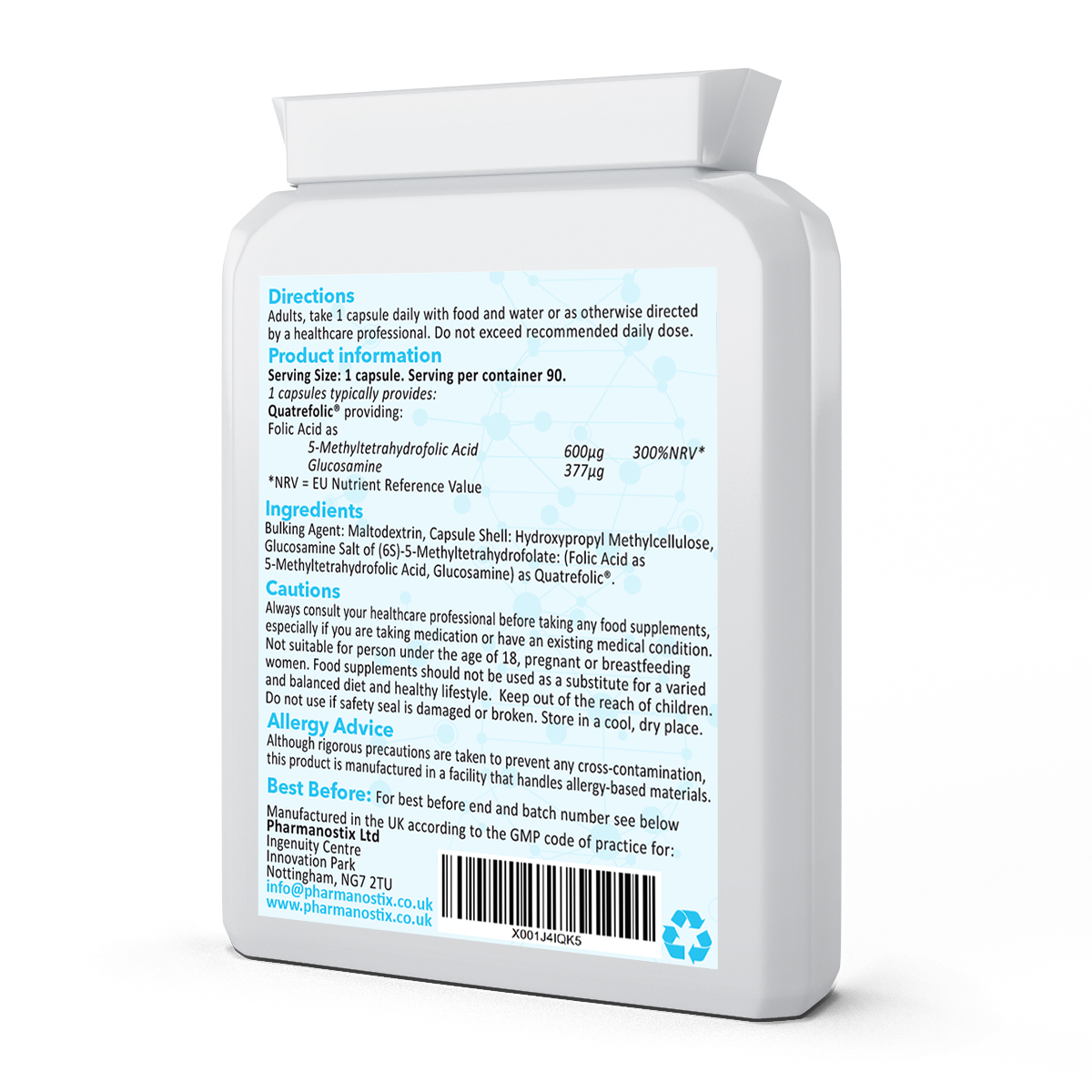 Folic Acid 600µg 90 Capsules as Quatrefolic Methyl Folate 5-MTHF Supplement-1