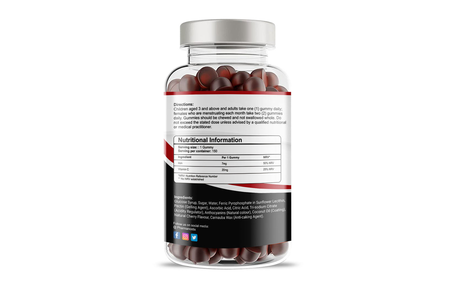 Iron & Vitamin C Vegan Gummies - 150 Natural Cherry Flavour-2
