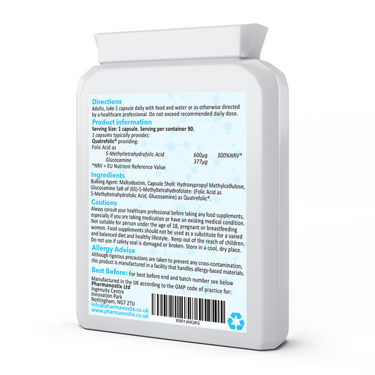 Folic Acid 600µg 90 Capsules as Quatrefolic Methyl Folate 5-MTHF Supplement-1