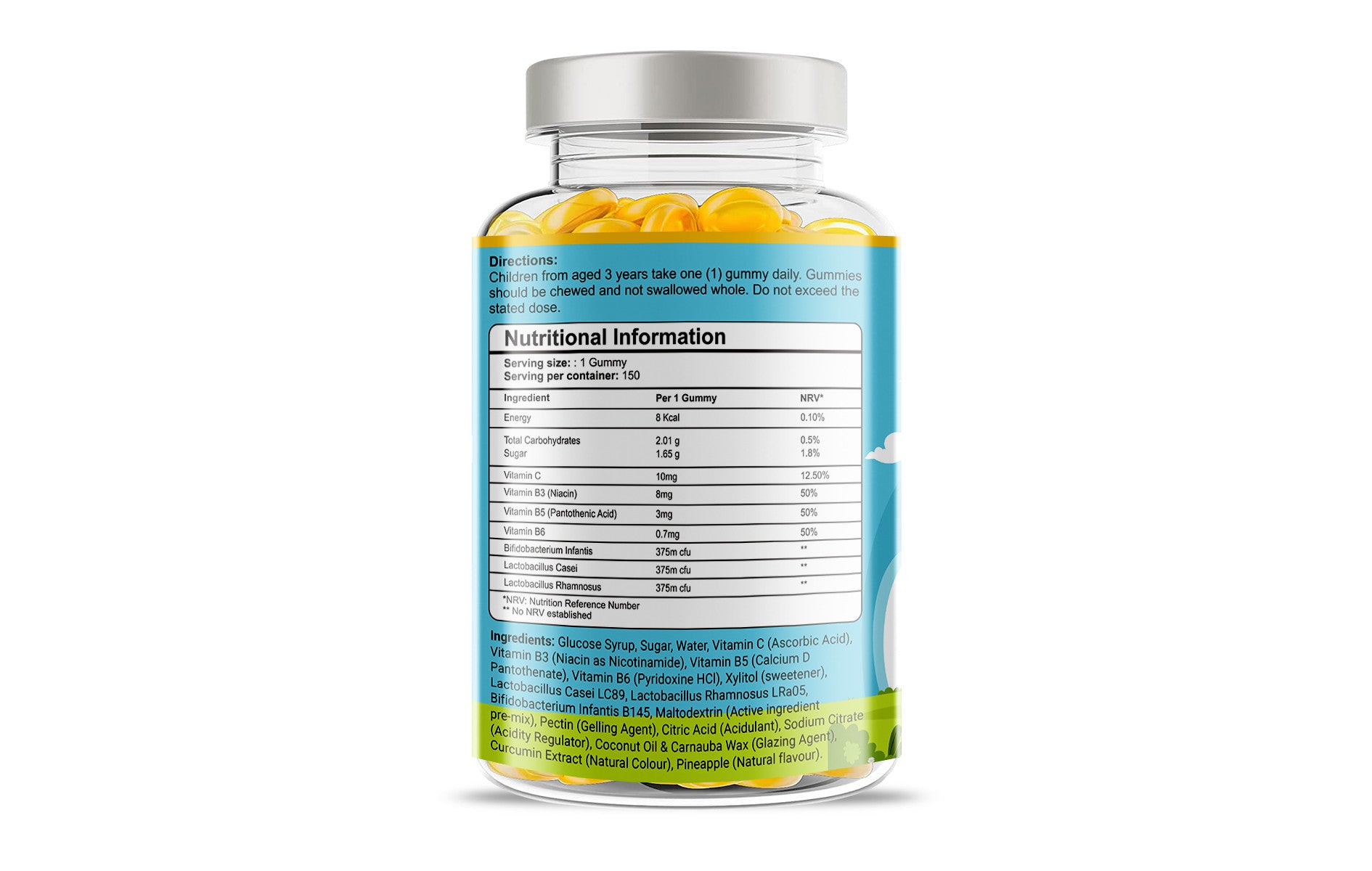 Kids Probiotics Plus Vegan Gummies - 150 Natural Pineapple Flavour-2
