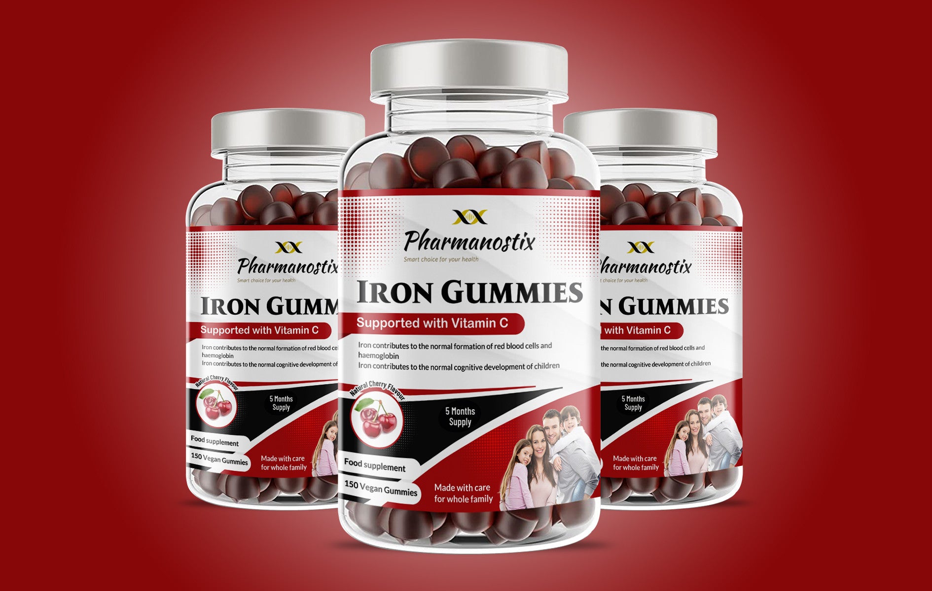 Iron & Vitamin C Vegan Gummies - 150 Natural Cherry Flavour-3